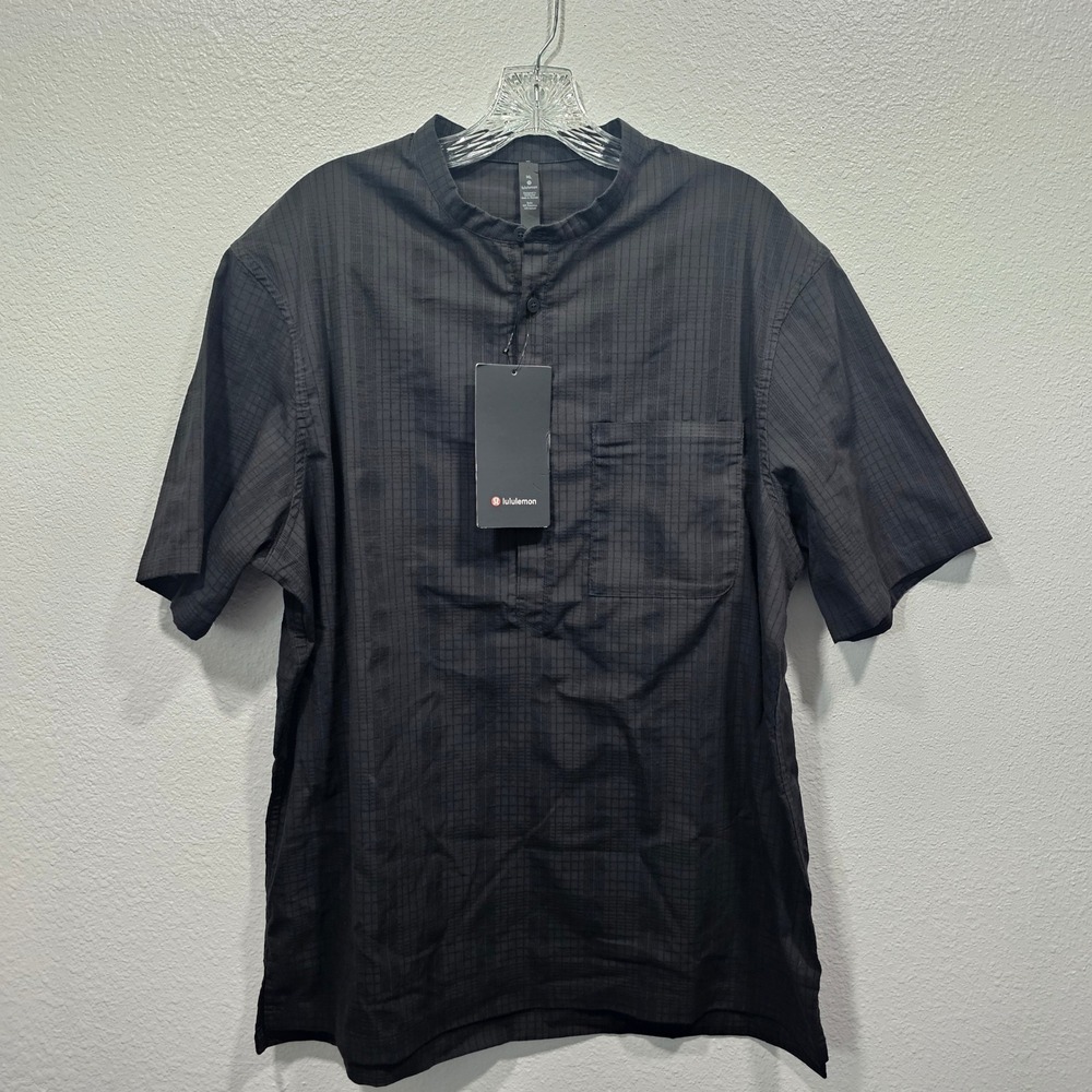 Lululemon Down to the Wire Henley Grid Shirt Black XL LM3CBQS BLK Mens New